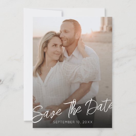Chic Elegant Photo Vertical Wedding Save the Date Kaart (Voorkant)