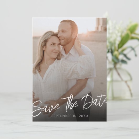 Chic Elegant Photo Vertical Wedding Save the Date Kaart (Staand voorkant)