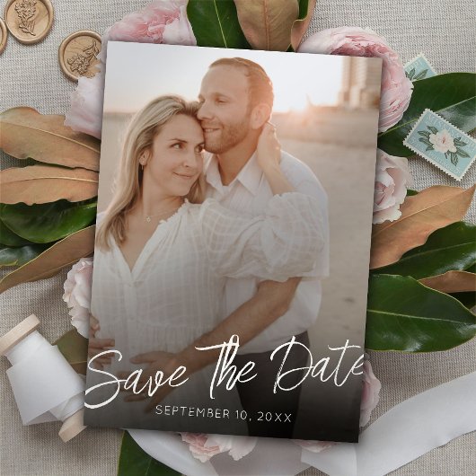 Chic Elegant Photo Vertical Wedding Save the Date Kaart