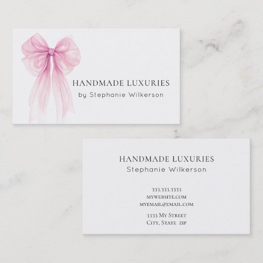 Chic Elegant Pink Bow Visitekaartje (Voorkant / Achterkant)