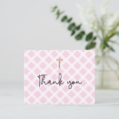 Chic Elegant Pink Faux Gold Cross First Commune Briefkaart (Staand voorkant)
