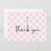 Chic Elegant Pink Faux Gold Cross First Commune Briefkaart (Voorkant / Achterkant)