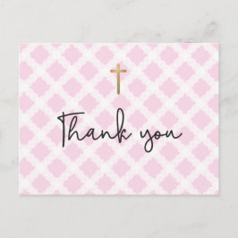 Chic Elegant Pink Faux Gold Cross First Commune Briefkaart