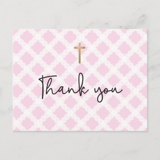 Chic Elegant Pink Faux Gold Cross First Commune Briefkaart (Voorkant)