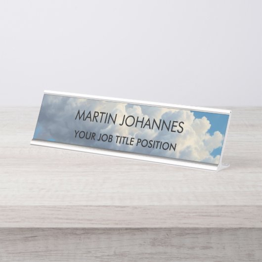 Chic Elegant Plain Stijlvolle Blauwe Hemel & Wolke Bureau Naambordje (Voorkant)