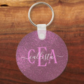 Chic Elegant Plum Paars Sparkly Glitter Monogram Sleutelhanger (Voorkant)