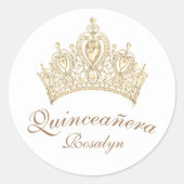 Chic Elegant Quinceañera Gold Crown Script Ronde Sticker (Voorkant)