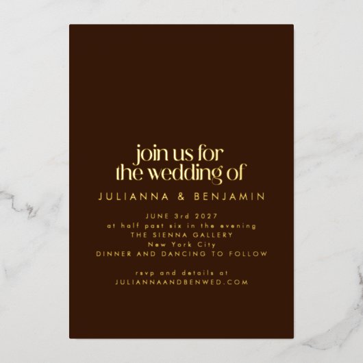 Chic Elegant Red Brown Geometric Wedding Gold Folie Uitnodiging (Voorkant)