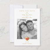 Chic Elegant Red & Gold Heart Photo Couple Wedding Save The Date (Voorkant)