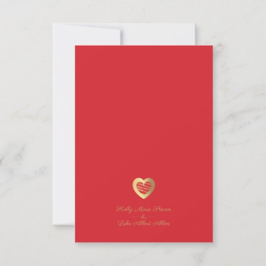 Chic Elegant Red & Gold Heart Photo Couple Wedding Save The Date (Achterkant)