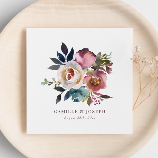 Chic Elegant Romantic Dark Roos Wedding Servet