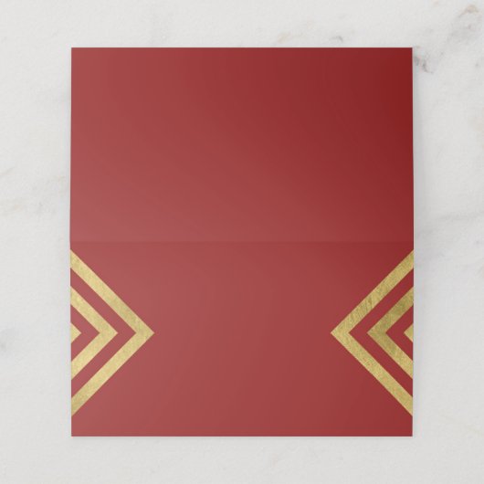 Chic Elegant Rood en Faux Goud Geometrisch Plaatskaartje (Buitenkant ongevouwen)