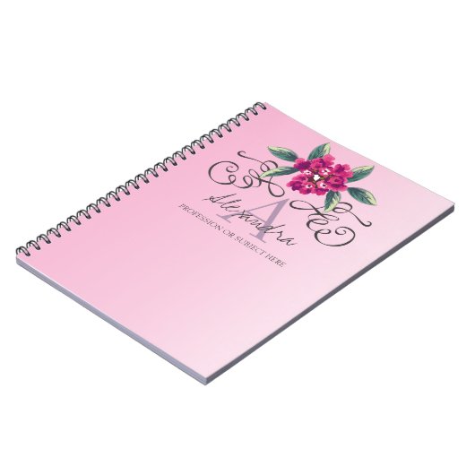 Chic Elegant Roos Floral Monogram Notitieboek (Linkerzijde)