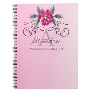 Chic Elegant Roos Floral Monogram Notitieboek