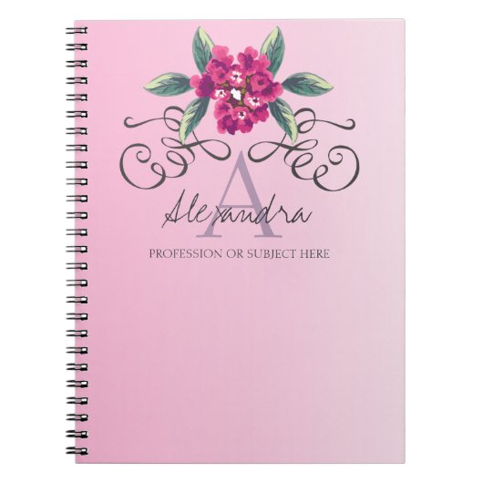 Chic Elegant Roos Floral Monogram Notitieboek (Voorkant)