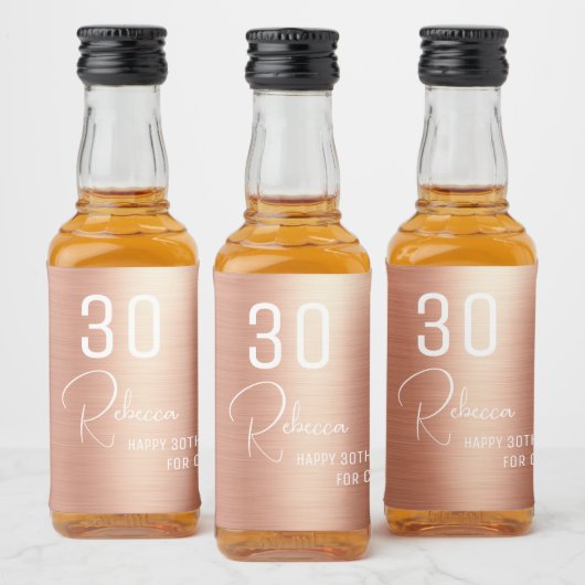 Chic Elegant Roos Gold 30 Birthday Party Mini Likeurfles Etiket (Flessen)