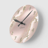 Chic Elegant Roos Gold Glitter Marble Ronde Klok (Hoek)