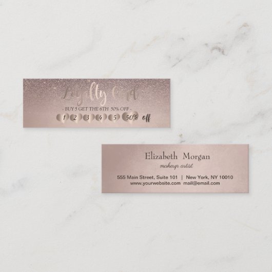 Chic Elegant Roos Gold Hearts, Glitter Klantenkaartje (Voorkant / Achterkant)