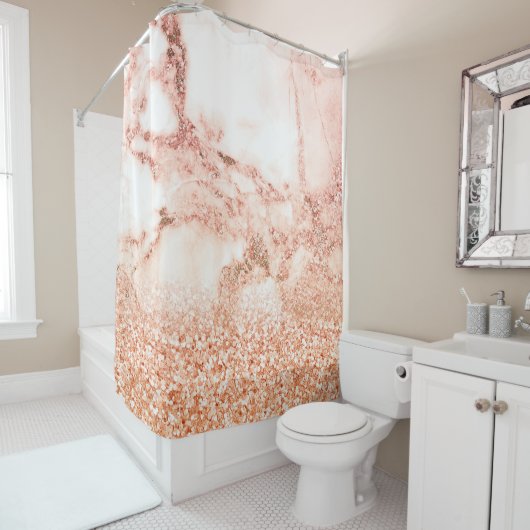 Chic Elegant Roos Gold Ombre Glitter Marble Douchegordijn (In situ)