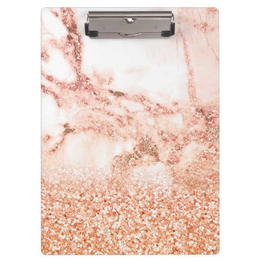 Chic Elegant Roos Gold Ombre Glitter Marble Klembord (Voorkant)
