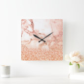 Chic Elegant Roos Gold Ombre Glitter Marble Vierkante Klok (Huis)