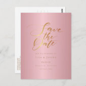 Chic Elegant Roos Gold Script Bewaar de datum Briefkaart (Voorkant / Achterkant)