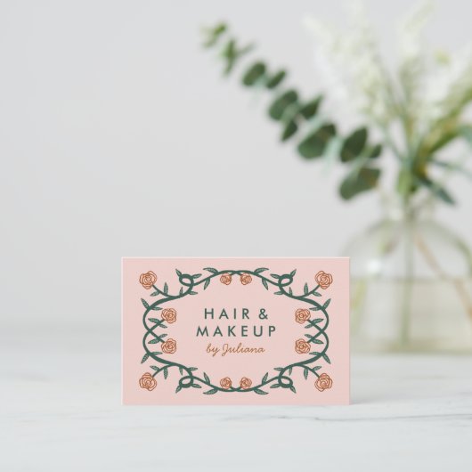 Chic Elegant Roos Lijst Floral Blush Pink Visitekaartje (Staand voorkant)
