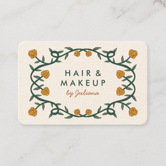 Chic Elegant Roos Lijst Floral Gold Cream Visitekaartje (Voorkant)