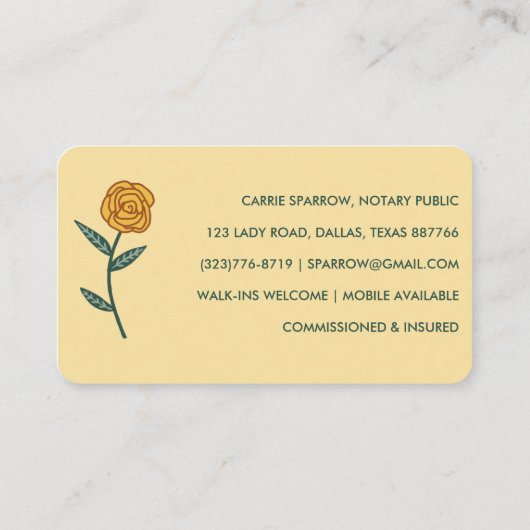 Chic Elegant Roos Lijst Floral Notional Public Leg Visitekaartje (Achterkant)