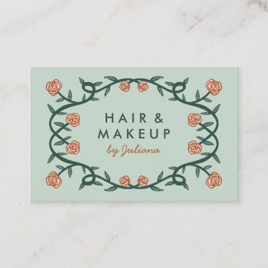 Chic Elegant Roos Lijst Floral Pink Green Visitekaartje (Voorkant)