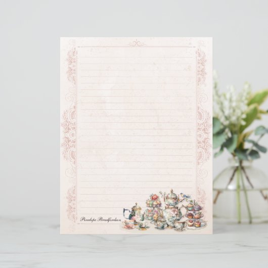 Chic Elegant Roos Thema High Tea Lined Stationery (Staand voorkant)