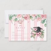 Chic Elegant Roze Bloemen Afstuderen RSVP Kaartje (Voorkant)
