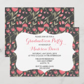 Chic Elegant Roze Bloemen Afstuderen Uitnodigingen (Voorkant / Achterkant)