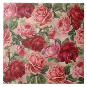 Chic Elegant  Roze Bord rode roos bloemen Tegeltje