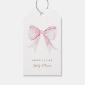 Chic Elegant Roze Coquette Bow Baby shower Meisje Cadeaulabel (Voorkant)