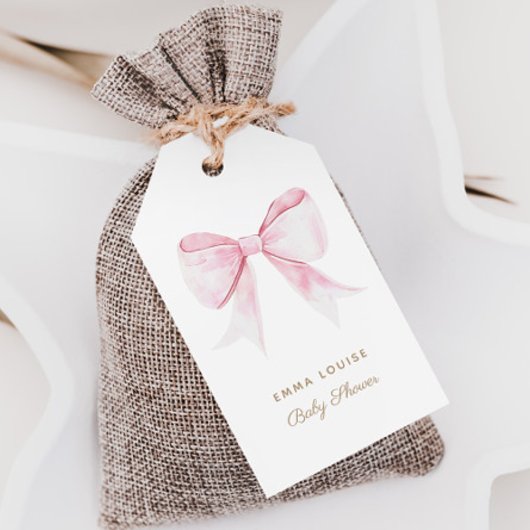 Chic Elegant Roze Coquette Bow Baby shower Meisje Cadeaulabel