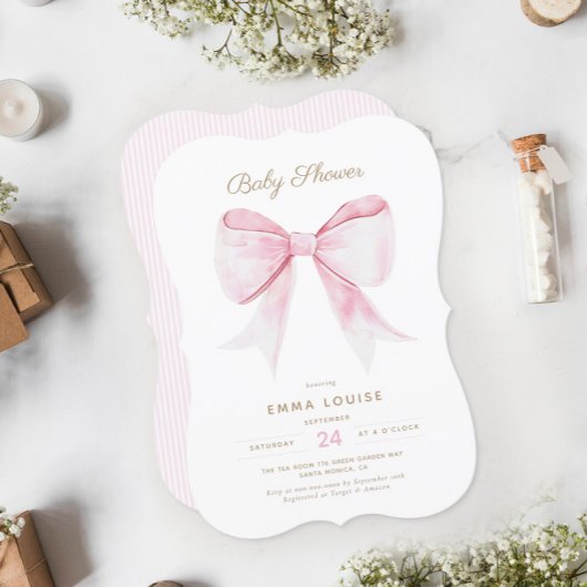 Chic Elegant Roze Coquette Bow Baby shower Meisje Kaart