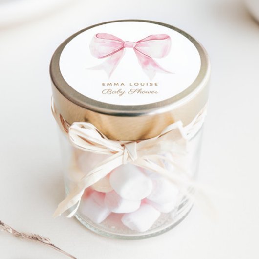 Chic Elegant Roze Coquette Bow Baby shower Meisje Ronde Sticker