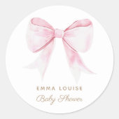 Chic Elegant Roze Coquette Bow Baby shower Meisje Ronde Sticker (Voorkant)