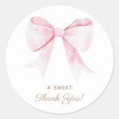 Chic Elegant Roze Coquette Bow Dank u Ronde Sticker (Voorkant)