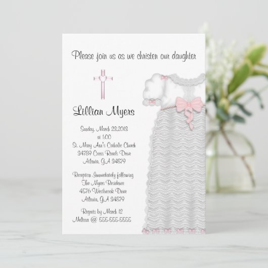 Chic Elegant Roze Cross Baptism/Christening Kaart (Staand voorkant)