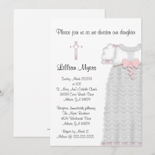 Chic Elegant Roze Cross Baptism/Christening Kaart (Voorkant / Achterkant)