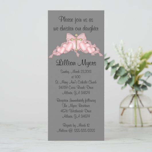 Chic Elegant Roze Cross Baptism/Christening Kaart (Staand voorkant)