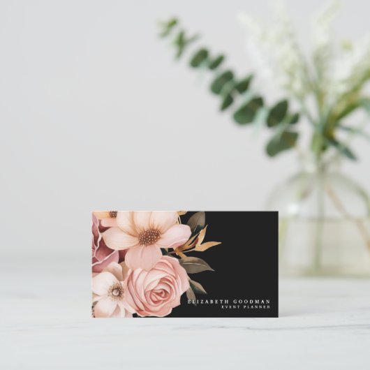 Chic Elegant Roze en Zwarte Visitekaartjes (Staand voorkant)