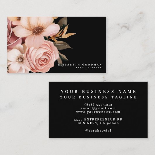 Chic Elegant Roze en Zwarte Visitekaartjes (Voorkant / Achterkant)
