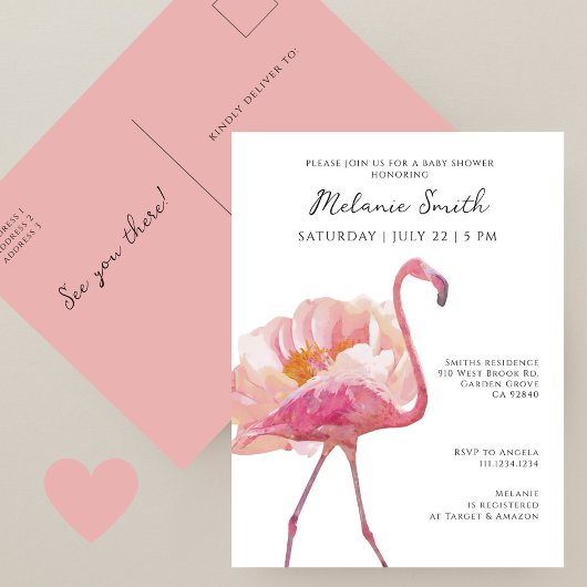 Chic Elegant Roze Flamingo Minimalistisch Baby sho Briefkaart