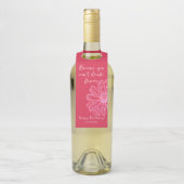 Chic Elegant Roze Flower Happy Birthday Wine Flessenhanger (Op fles)