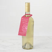 Chic Elegant Roze Flower Happy Birthday Wine Flessenhanger (Schuin)