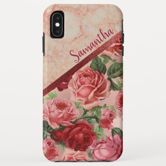 Chic Elegant  Roze Rode Rozen Bloemenmarmer Case-Mate iPhone Case (Achterkant)