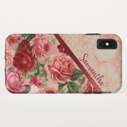 Chic Elegant  Roze Rode Rozen Bloemenmarmer Case-Mate iPhone Case (Achterkant (horizontaal))